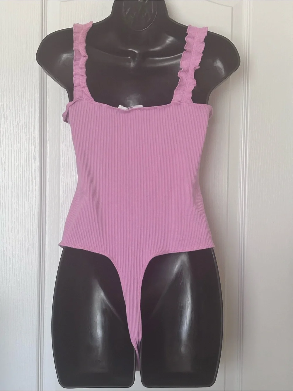 Double Zero Ribbed Ruffle-Strap Bodysuit - Lavender Pink - Picture 3 of 5